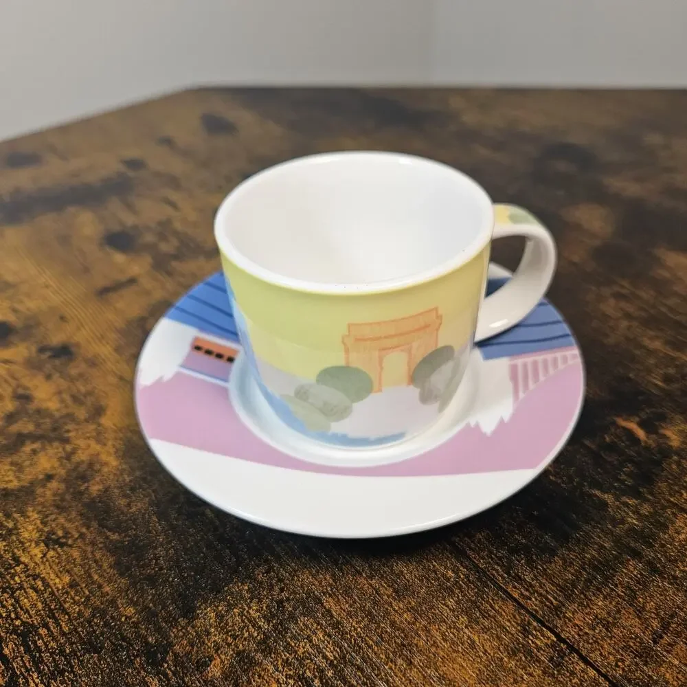 Studio Nova Around The World Paris Espresso Cup Saucer Set TPC42 Porcelain Vtg